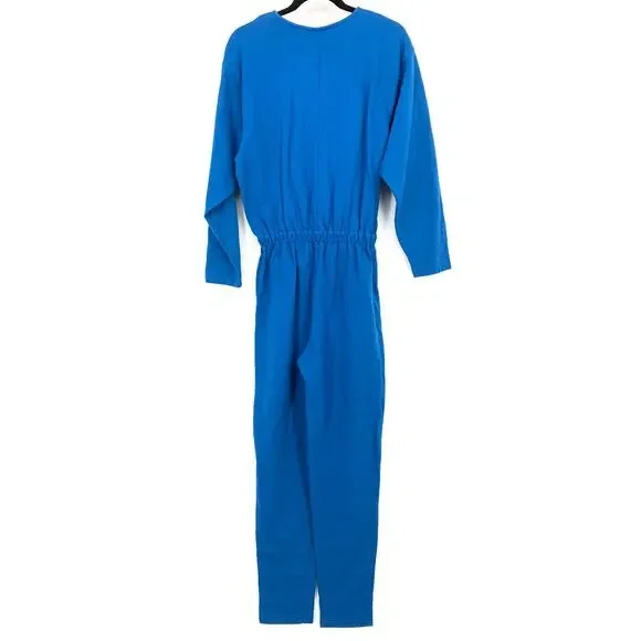 VTG 80s Basic Threads Jumpsuit Womens Apx Sz S Blue Fish Graphics Art To Wear - Picture 2 of 6